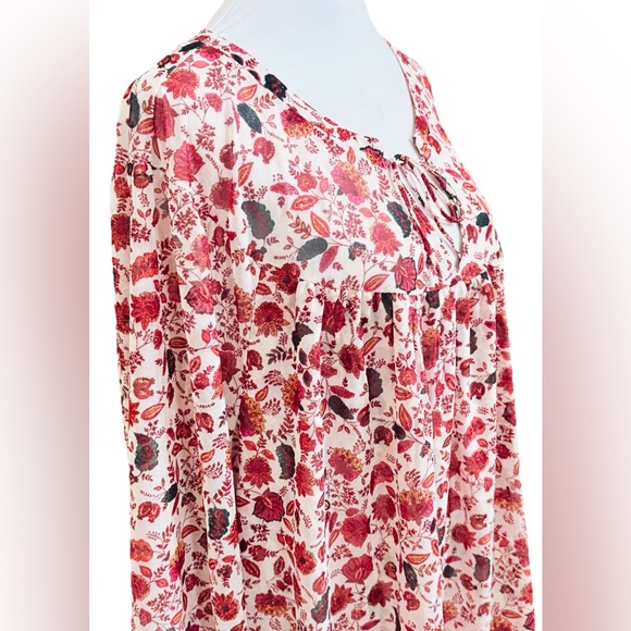 NWT LANE BRYANT Burgundy + Cream Floral Long Sleeve Mesh Swing Top Blouse 4x - Picture 5 of 10